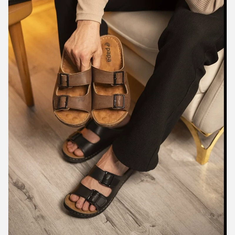 دمپایی مردانه سگک دار طبی برند پاپا