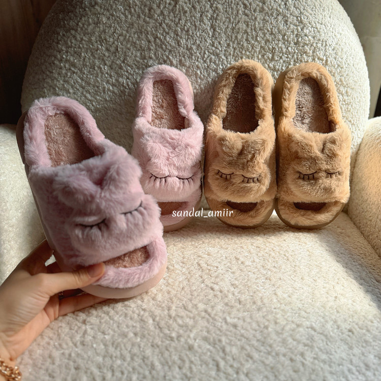 دمپایی پشمالو پولیشی زنانه خوابالو